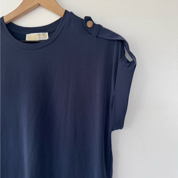 Michael Kors Navy & Gold Short Sleeve Blouse Small - Picture 2 of 6
